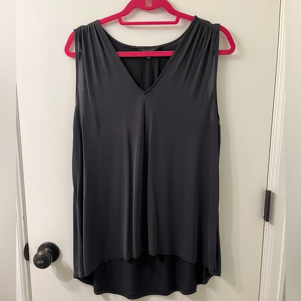 Lucky Brand V-Neck Modal Tank Top Gray Charcoal High Low Size Large
